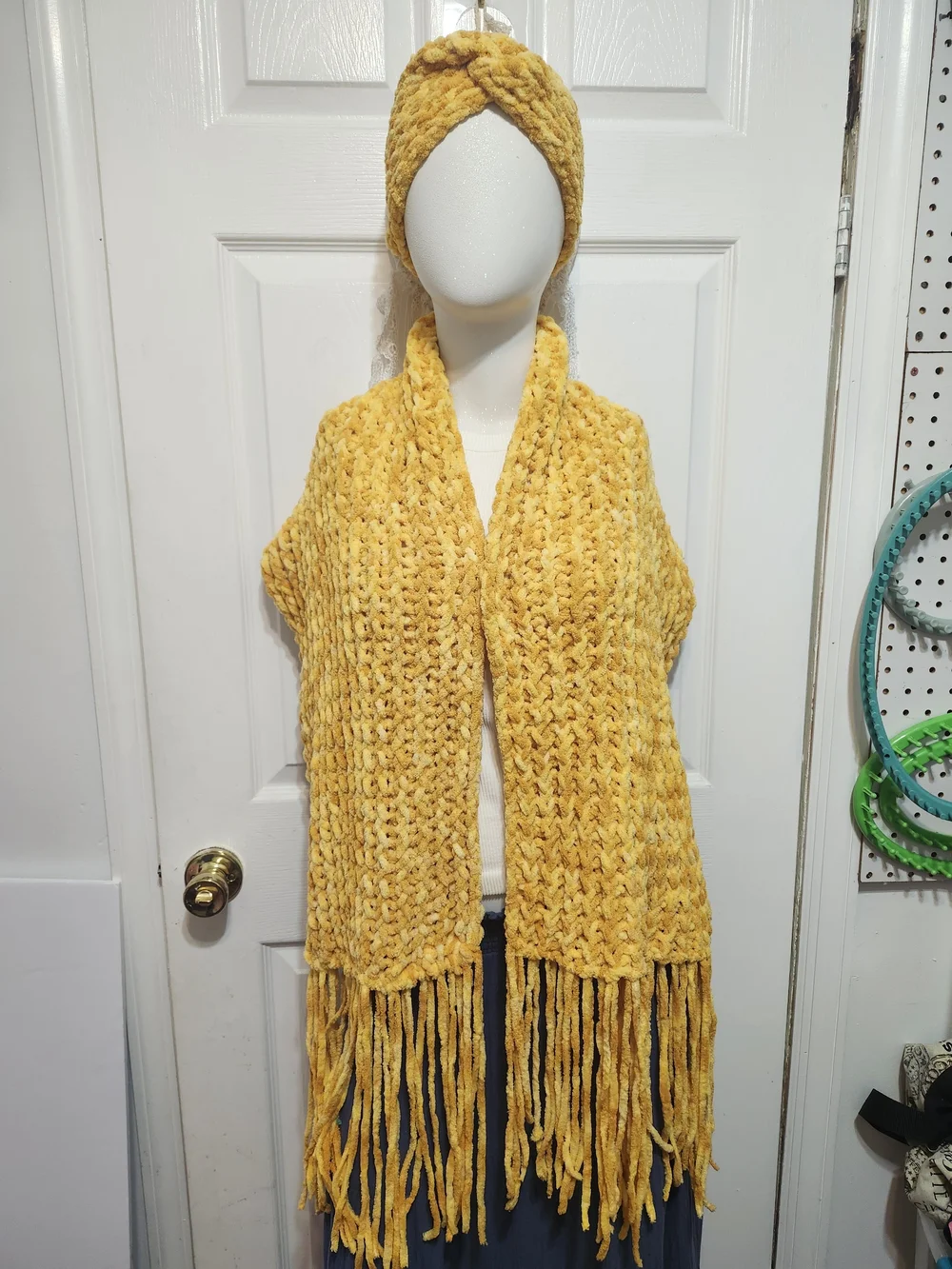 Cozy Chunky Knit Scarf and Headband Set - Mustard Yellow